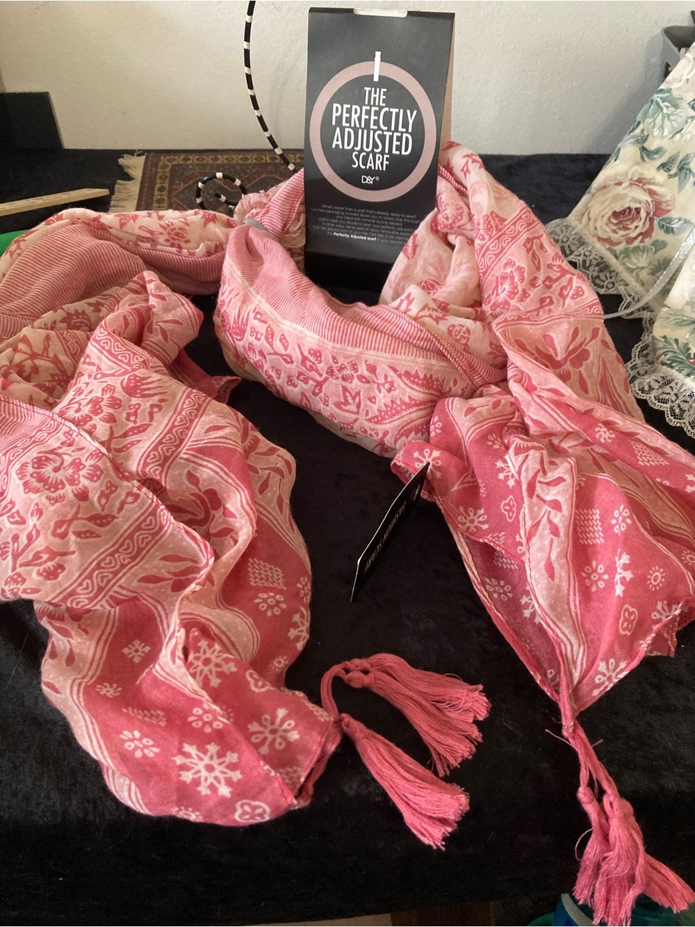 D&Y Pink Patterned Tassel Scarf Perfectly Adjusted